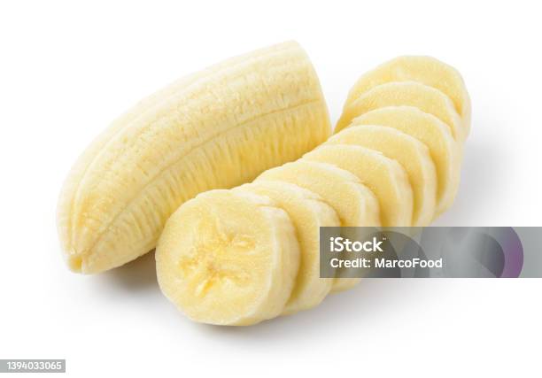 Banana Slices And A Half Isolated Bananas On White Background Banana Slice With Clipping Path Stock Photo - Download Image Now