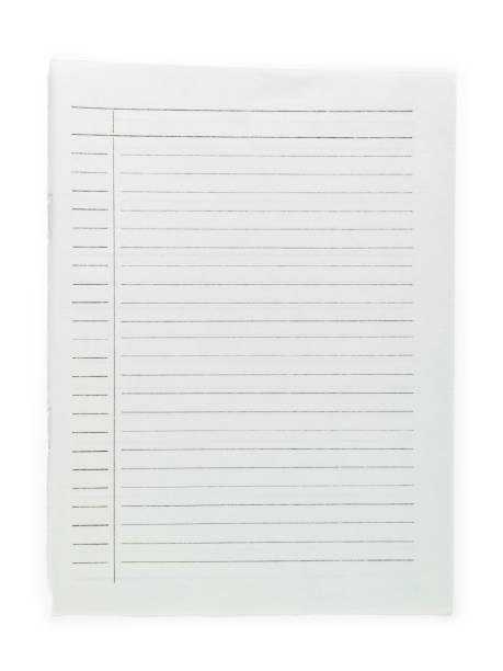 foglio di carta foderato bianco strappato da vicino isolato su bianco con spazio di copia - bulletin board note pad lined paper paper foto e immagini stock