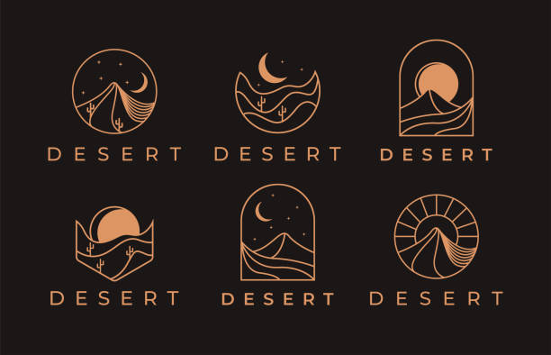 Set of abstract outdoor landscape day and night desert logo with lineart style on dark background Set of abstract outdoor landscape day and night desert logo with lineart style on dark background deserto stock illustrations