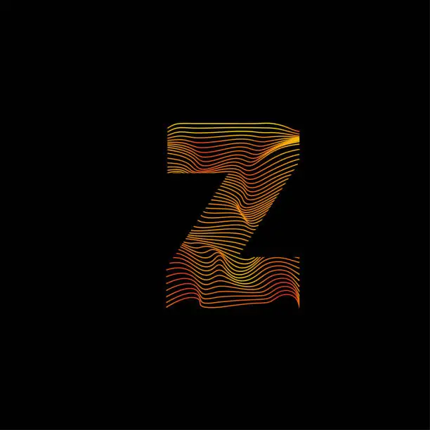 Vector illustration of Z letter wavy line. Z letter with motion wave. Alphabet logo with colorful twisted lines.
