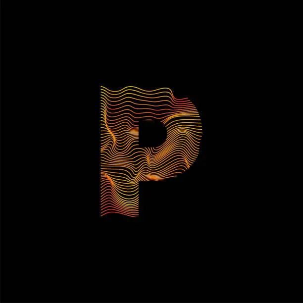 Vector illustration of P letter wavy line. P letter with motion wave. Alphabet logo with colorful twisted lines.