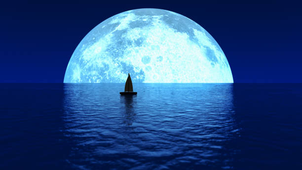istock a boat sails towards the moon (3d rendering) 1394038229