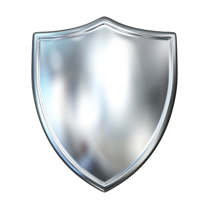 Silver shield Isolated on the white background. 3D Render