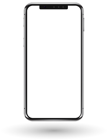 Smartphone mockup template realistic front view of phone display with empty white screen. Vector