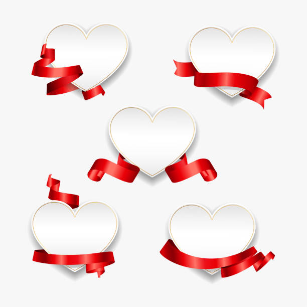 ilustrações de stock, clip art, desenhos animados e ícones de white paper hearts with red ribbons. vector illustration. template for valentines day or weddings design. - jubilee bow gift red