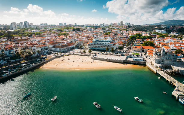 Aerial view of Cascais bay, Portugal stock photo