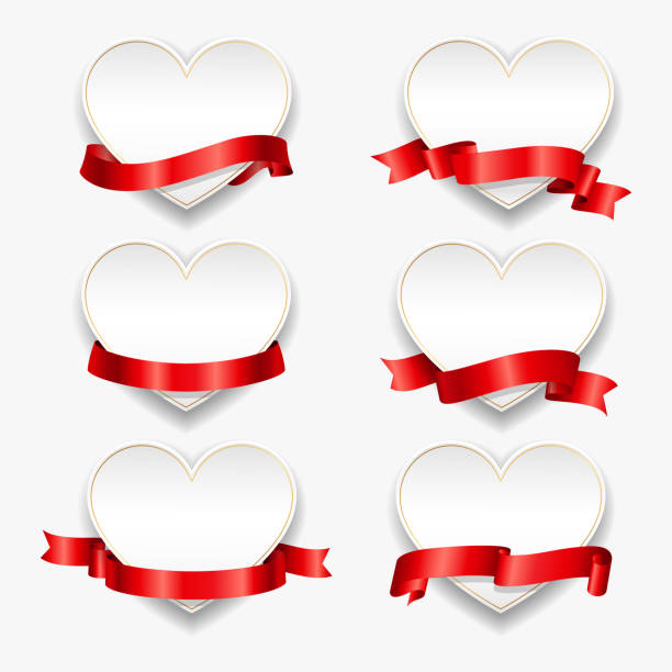 ilustrações de stock, clip art, desenhos animados e ícones de white paper hearts with red ribbons. vector illustration. template for valentines day or weddings design. - jubilee bow gift red