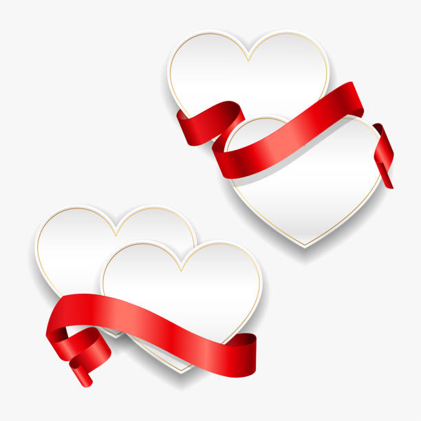 ilustrações de stock, clip art, desenhos animados e ícones de white paper hearts with red ribbons. vector illustration. template for valentines day or weddings design. - jubilee bow gift red