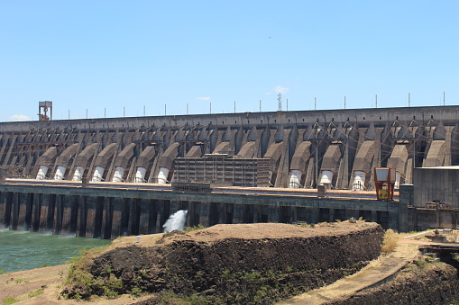 Image of the twenty turbines of the Itaipu dam in Brazil