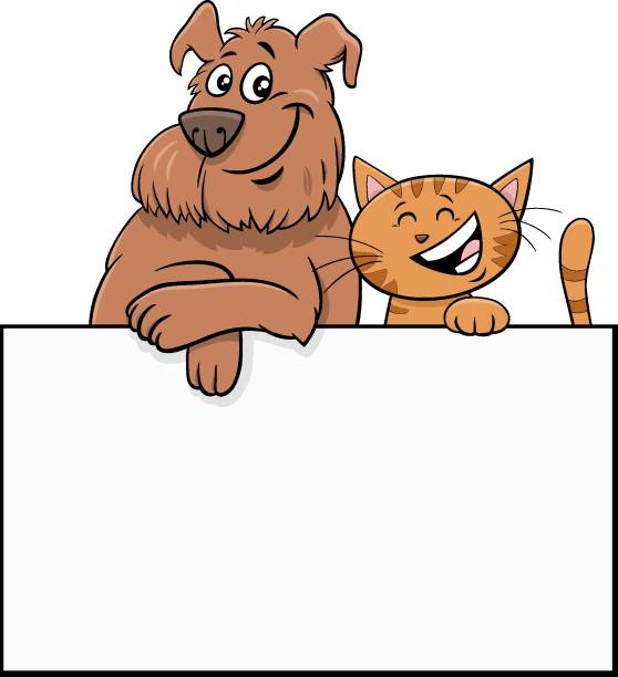 illustrations, cliparts, dessins animés et icônes de chien et chat de dessin animé avec conception graphique de tableau vierge - comic book animal pets kitten