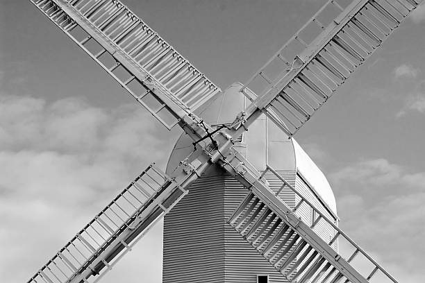 Jack and Jill windmills Sussex B&W stock photo
