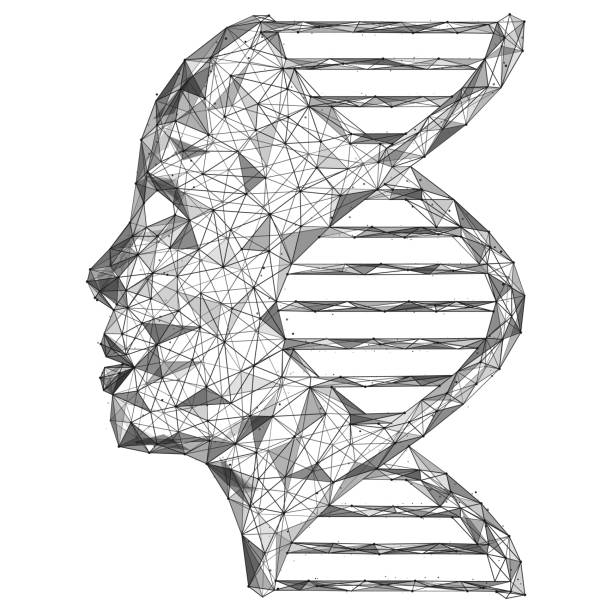 ilustraciones, imágenes clip art, dibujos animados e iconos de stock de adn con rostro humano. - dna helix individuality science