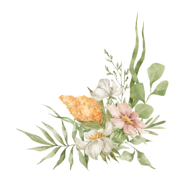 akwarela bukiet kwiatowy - invitation tea flower bouquet stock illustrations