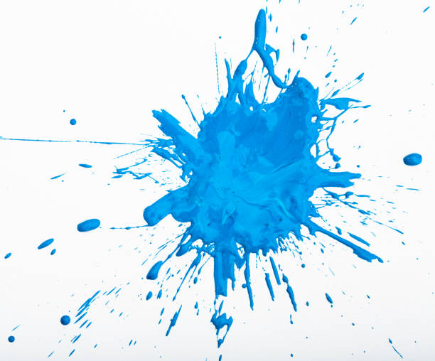 Stain with splashes and drops of bright blue color