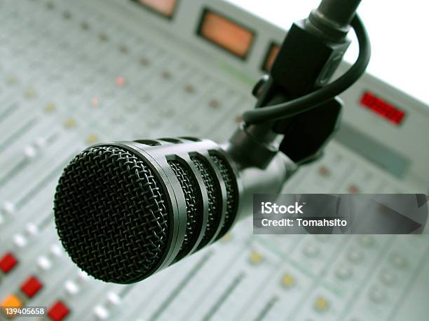 A Microphone In A Studio Ready To Use Stock Photo - Download Image Now - Horizontal, Microphone, No People