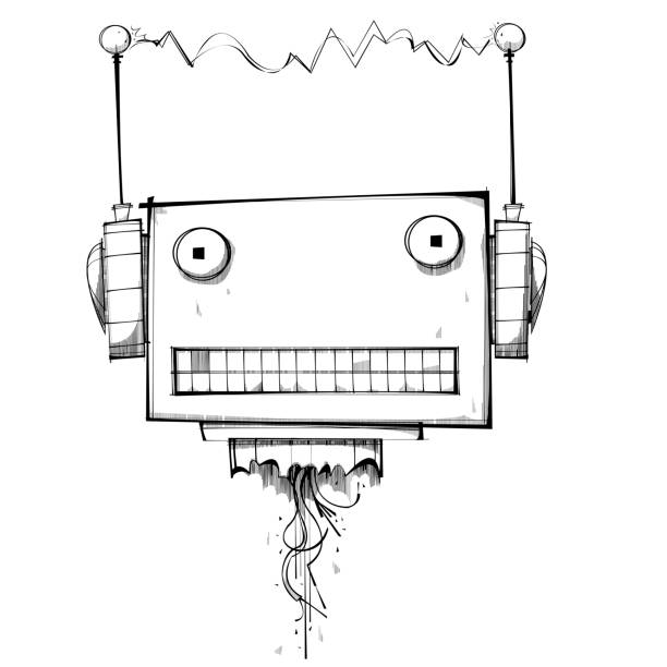 отрубленная голова робота - machine teeth illustrations stock illustrations