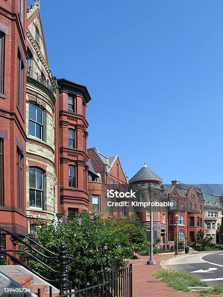 Dc Victorian Rowhouses Tall Stock Photo - Download Image Now - Washington DC, Architecture, Blue