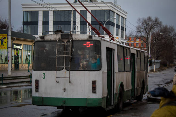 Old Trolleybus on line number 5 waiting for passengers at Bendery, December 2019