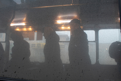 Passengers disembark a trolleybus at Bendery, Transnistria, December 2019