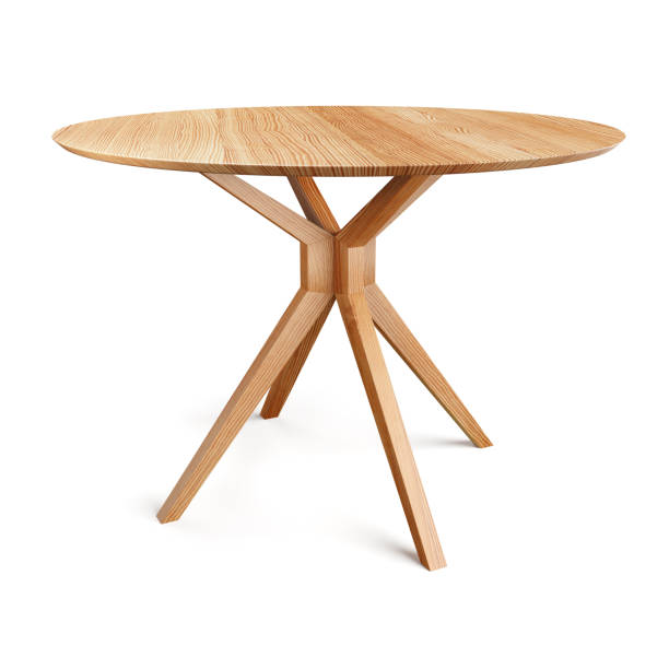 istock Round wooden retro table. Dining table isolated on white background. Clipping path included. 3D render. 1394061583
