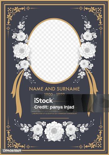 istock Memorial & Funeral Card Templates with flowers paper cut 1394061869