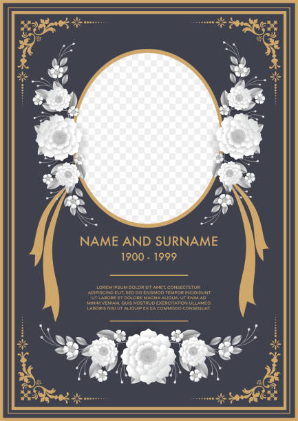 Memorial & Funeral Card Templates with flowers paper cut Memorial & Funeral Card Templates with flowers paper cut Funeral stock illustrations