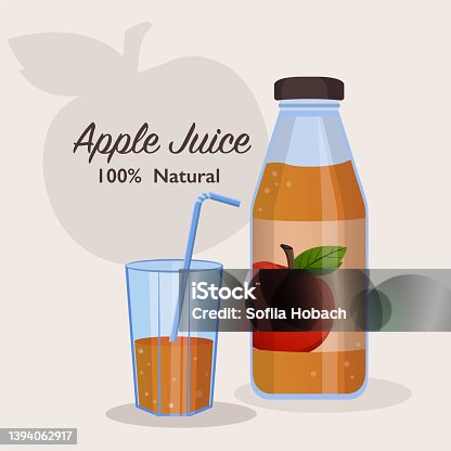 istock Fresh apple juice in glass bottle and fruit juice in glass concept. 1394062917