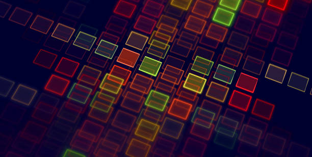Blockchain NFT Neon Abstract Technology Futuristic Pixel Grid Colorful Pattern Cryptocurrency Big Data Mining Background Block Square Geometric Shape Blurred Texture Fractal Art