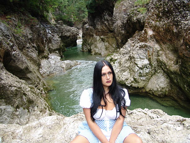 Girl in the mountains stock photo