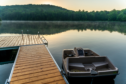 wooden jetty of swimming lake