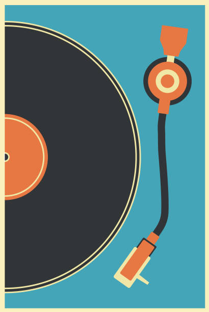 retro music vintage gramofon plakat w stylu retro desigh. disco party 60s, 70s, 80s. - record turntable disc jockey pop art stock illustrations