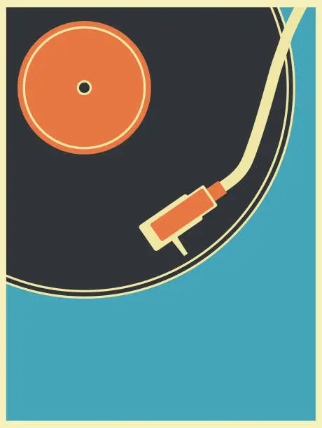 Vector illustration of Retro Music Vintage Turntable Poster in Retro Desigh Style. Disco Party 60s, 70s, 80s.