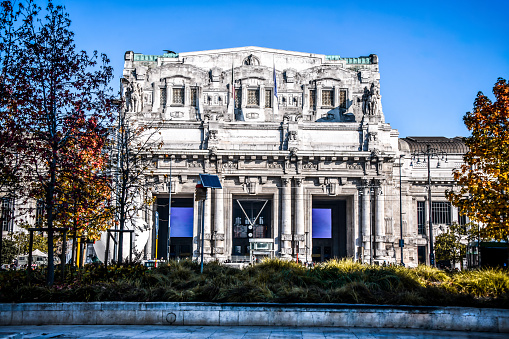 Front View Of Central Railway Station In Milan, Italy