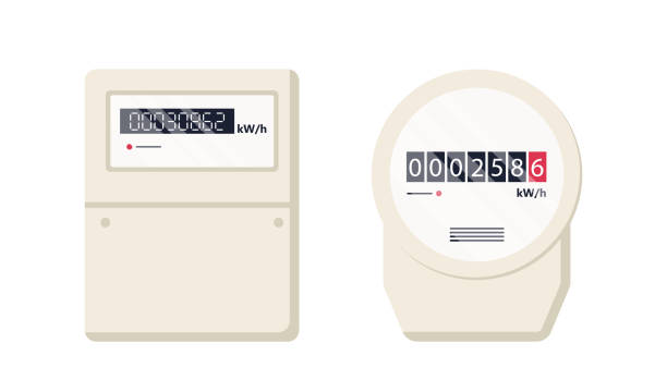 illustrations, cliparts, dessins animés et icônes de compteur électrique. compteur automatique d’énergie électrique. appareil de mesure domestique ou industriel de style plat. contrôle de la consommation d’électricité. illustration vectorielle isolée sur fond blanc - kilowatt