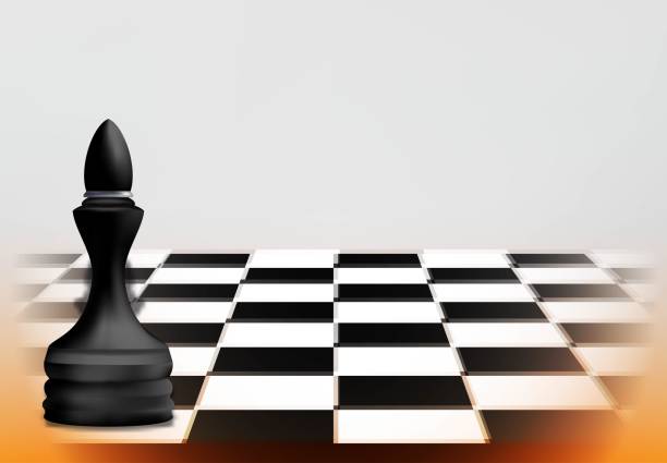 istock Chess game concept with realistic board and black bishop pieces of chess vector illustration 1394092465