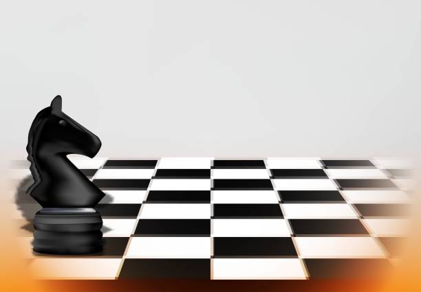 istock Chess game concept with realistic board and black horse piece of chess vector illustration 1394092466