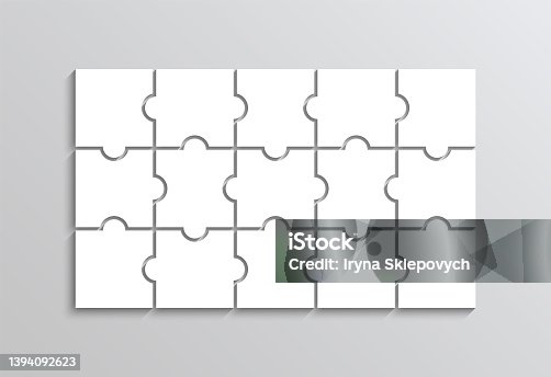 istock Puzzle grid with 15 pieces. Jigsaw thinking game. Vector illustration. 1394092623