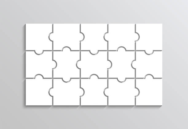 Puzzle grid with 15 pieces. Jigsaw thinking game. Vector illustration. Puzzle pieces. Jigsaw outline grid with 15 elements. Modern puzzle background. Thinking game with separate shapes. Simple mosaic layout. Laser cut frame. Vector illustration. jigsaw puzzle stock illustrations