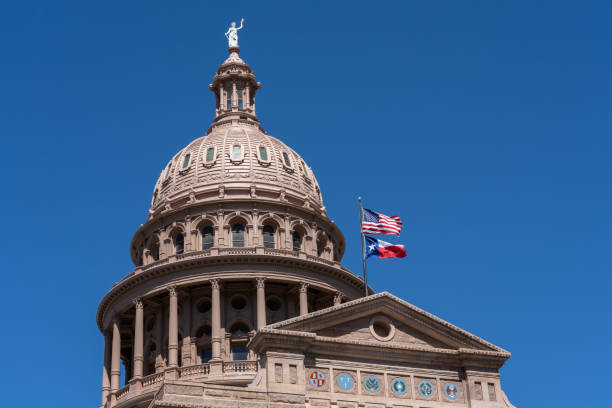 Top part of the Texas State Capitol building. stock photo