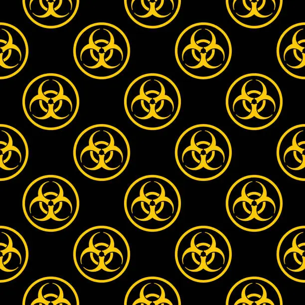 Vector illustration of Black And Gold Biohazard Symbols SeamlessPattern