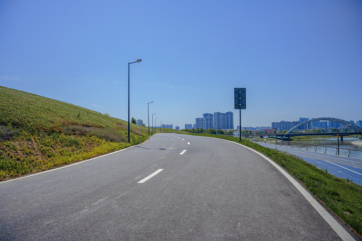 Chengdu bridge and financial city on a sunny day