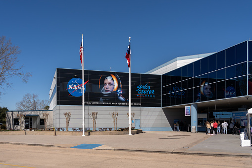Houston, TX, USA - March 12, 2022: Space Center Houston in Texas on March 12, 2022.  Space Center Houston is a leading science and space exploration learning center.