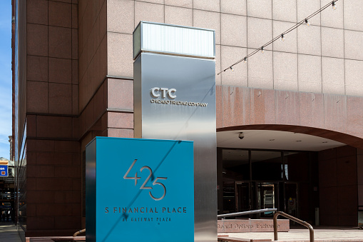 Chicago, Illinois, USA - March 28, 2022: The entrance to Chicago Trading Company (CTC) headquarters in Chicago, Illinois, USA. CTC is a proprietary market-making firm.