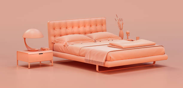istock Monochrome bedroom with a double bed with side tables flat style single color interior, 3d rendering 1394094906