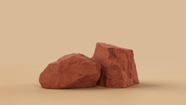 istock Brown color rocks in a flat color background,  monochrome rock model 1394095025