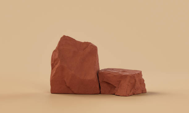 istock Brown color rocks in a flat color background,  monochrome rock model 1394095035