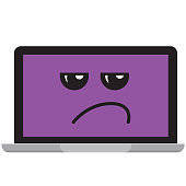 istock Cute social media Emoji on a computer laptop screen unamused face on white background 1394095146