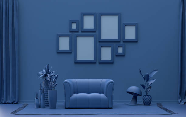 istock flat dark blue color room, gallery wall template with eight frames 1394097537