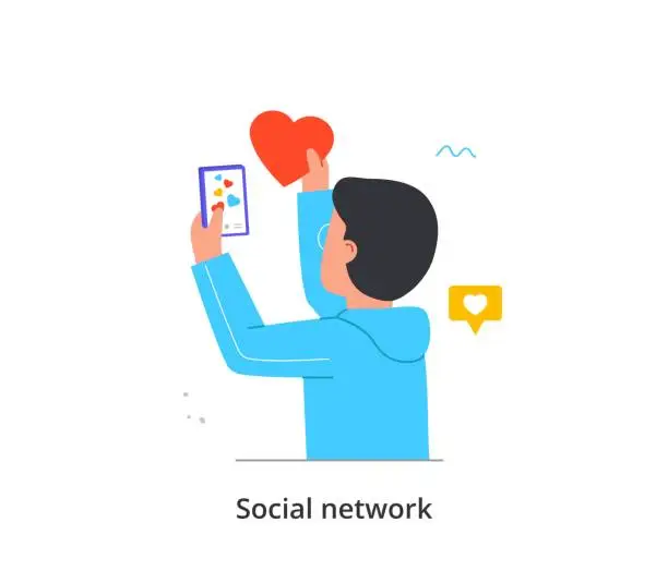 Vector illustration of Kid posting and commenting on social network