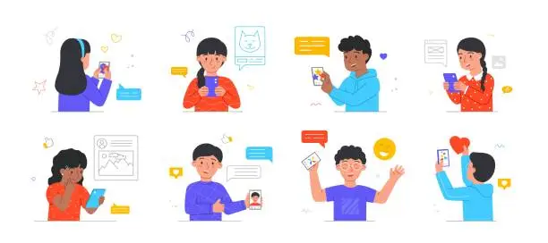 Vector illustration of Kids posting and commenting on social network